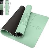 Yoga Mat Non Slip TPE Thick Yoga Mat with Alignment Mark, Large Size 72"L x 32"W x 0.32"Th or 0.24"Th, Anti-Tear Exercise & Fitness Mat for Yoga, Pilates & Floor Workouts (Green Black, Thickness-6mm)