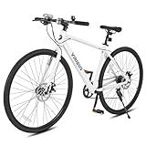 Viribus Hybrid Bikes, 28 inch Road Bike for Tall Men, Lightweight Aluminum 700C City Bike Adults, 7 Speed Mens Commuter Bikes, Adult Hybrid Bicycle, Pure White