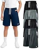 NY Threads 5 Pack Boys Athletic Shorts Quick Dry Lightweight Basketball Shorts for Kids Youth with Pockets and Drawstring, Small, Black/Black/Dark Grey/Navy/Medium Grey
