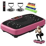 SoftGym Vibration Plate Exercise Machine for Lymphatic Drainage,Power Vibrate Stand Shake Board 450 Lbs Capacity Whole Body Workout Waver with Resistance Bands Weight Loss Gifts for Women Men-Cherry