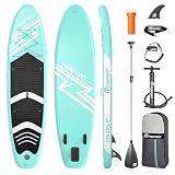 FBSPORT 11' Premium Stand Up Paddle Board, Yoga Board with SUP Accessories & Carry Bag | Wide Stance, Surf Control, Non-Slip Deck, Leash, Paddle and Pump for Youth & Adult (MintGreen)