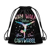 Ancnoz Sparkly Gymnastics Drawstring Bag Backpack Why Walk When You Can Cartwheel Tumbling Gymnastics Lover Sports Bags for Gym String Bag Daypack for Gymnast Birthday Christmas Gift