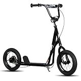 JOYSTAR Kick Scooter for Boys Girls, 12 Inch Big Wheels Scooters for Kids, Teens and Adults, Adjustable Handlebar, Kids Scooter, Black