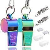 HUTOU Whistle 2 Packs Stainless Steel Coach Sports Whistle with Lanyard, Loud Crisp Sound Whistle Ideal for Coaches, Referees, and Official