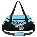 OMFUNS Cheerleading Kids Overnight Duffel Bags for Girls Blue Glitter Sport Gym Bag Duffel Bag for Travel Weekender Practice Gymnastics Ballet School Gym Sleepover Bag