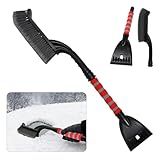 Hbxdeco 26" Snow Brush & Ice Scraper for Car Windshield Window, 2-in-1 Detachable Snow Removal Scraper, Scratch Free Snow Removal Tool with Ergonomic Foam Grip, Winter Car Accessories (Red)