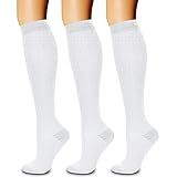 CHARMKING Compression Socks for Women & Men Circulation (3 Pairs) 15-20 mmHg is Best Athletic for Running, Flight Travel, Support, Cycling, Pregnant - Boost Performance, Durability (L/XL, White)