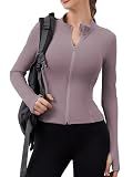 Fuqimman Womens Athletic Zip up Jacket Purple Women Bbl Workout Athletic Zip up Yoga Gym Running Sport Track Crop Lady Golf Compression Active with Thumb Holes