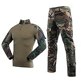 LANBAOSI Men's Tactical Combat Shirt and Pants Set Long Sleeve Woodland Hunting Military Uniform 1/4 Zip