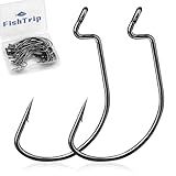 FishTrip EWG Hooks for Bass Fishing-50pcs Offset Worm Hook Texas Rig Hooks for Freshwater Saltwater Size 3/0
