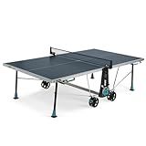 CORNILLEAU - 300X Outdoor Table Tennis Table - 5mm Weatherproof Surface, Anti-Glare Coating, Compact Folding Design, Storage for Paddles & Balls - Blue
