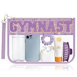 BuyCard Gymnastics Gifts Cosmetic Makeup Bag with Chenille Letter Patch, Clear Pouch PVC Organizer Purse, Waterproof Travel Bag, Portable Toiletry Storage Bag for Her Girls Friends Women