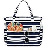 Trifabricy Beach Bags for Women Waterproof Sandproof Women Tote Bag, Large Beach Bag with Zipper for Gym Grocery Travel Vocation with Wet Pocket