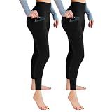 Leafigure 2-Pack High Waist Leggings with Pockets for Women Black
