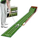 YOUCZON Putting Green Indoor, No Hump Golf Mat with Auto Ball Return - Easy to Fold Solid Wood Base, Luxurious Velvet Surface - Ideal for Home or Office and Golfers (Green 1 Hole)