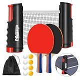 Naissgo Table Tennis Set with Retractable Net, Portable Ping Pong Paddle Set with 2 Rackets, 8 Balls and Mesh Bag, Easy Setup Table Tennis Kit for Indoor Outdoor, Beginners, Home and Office