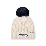 FOCO Seattle Seahawks NFL Womens Primary Logo Cable Knit Pom Beanie - White
