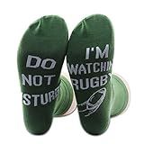PXTIDY 2 Pairs Rugby Lover Gift Novelty Crew Socks Do Not Disturb I’m Watching Rugby Sock Rugby Ball Novelty Socks