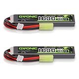 OVONIC 2s Lipo Battery 7.4V 1000mAh 80C with MiniTamiya Plug Lipo Battery for Airsoft Guns (2 Packs) [4.1''D x 0.76''W x 0.46''H]