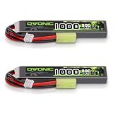 OVONIC 2s Lipo Battery 7.4V 1000mAh 80C with MiniTamiya Plug Lipo Battery for Airsoft Guns (2 Packs) [4.1''D x 0.76''W x 0.46''H]