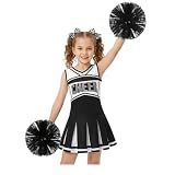 Koatobbor Girls Cheerleader Costume Cheerleading Outfit Dress for Halloween Party Birthday Gift 3-9Years (Black, 6-7 Years