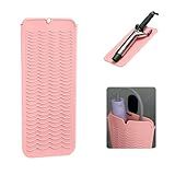 Heat Resistant Silicone Mat with Hanging Hole, Straightener Heat Resistant Travel Mat & Pouch for Curling Iron, Flat Iron and Other Hot Hair Styling Tools, 11 x 5 in, Pink