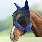 Harrison Howard CareMaster Pro Luminous Horse Fly Mask Large Eye Space Standard with Ears UV Protection for Horse Navy Full Size