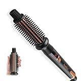 Curling Iron Brush, Ceramic Tourmaline Ionic Hair Curling Wand, Curling Brush with Barrel & Anti-Scald Bristles for All Hair Types