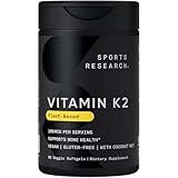 Sports Research Vitamin K2 as MK7 with Organic Coconut MCT Oil | Non-GMO Verified, Vegan Certified (60 Veggie-Softgels)