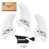 Own The Wave Thruster Fin Set - 3pc Fiberglass Surf Board Fins with FCS G5 M5 Style - Tri-Fin Thruster Set for Surfing (White)