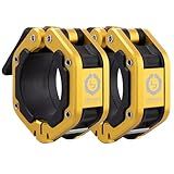 Lock-Jaw Flex Barbell Collars Olympic Barbell Clamps w/Magnet 2 Pcs – Heavy Duty Bar Clamps for 2” & 50mm Olympic Bars – Secure Weight Bar Clamps for Strength Training & Home Gym Accessories – Gold