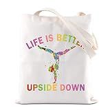 FOTAP Gymnast Cosmetic Bag Gymnast Inspirational Gift Gymnastics Lover Gift Tumbling Girl Travel Bag Gymnastics Zipper Pouch Makeup Bag (LIFE DOWN tote)