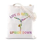 FOTAP Gymnast Cosmetic Bag Gymnast Inspirational Gift Gymnastics Lover Gift Tumbling Girl Travel Bag Gymnastics Zipper Pouch Makeup Bag (LIFE DOWN tote)