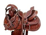 Western Horse Saddle Barrel Racing Pleasure Ride Trail Horse Tooled Leather Rodeo Cowboy Saddles 15 16 17 18 (18 Inch, Fully Tooled Brown Seat)