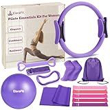 ElaraFit Home Pilates Kit for Women Purple Pilates Equipment Ring and Ball Set Magic Circle Hoop with 5 Resistance Bands Compact Toning Fitness Essentials Starter Set Accessories