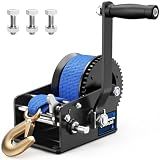 3500LB Boat Trailer Winch - Hand Crank Winch with 33FT Strap & 2-Speed Gears (4:1 & 8:1), for Boat, ATV, Truck, Jet Ski & Utility Trailers