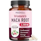 Organic Maca Root Capsules for Women | Peruvian Maca 2250MG Extra Strength | Red, Black & Yellow Root Powder with Black Pepper | Herbal Supplement to Support Energy & Hormone Balance | 120 Ct