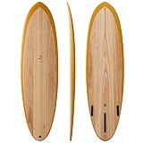nanazero Wood Skin Surfboard Mid Length MID01 6'6" Yellow Brown, Durable and Light-Weight Structure