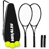HIRALIY 27" Tennis Rackets Set for Adults,2 Player Pre-Strung Tennis Racquets,2 Overgrip Tapes,3 Balls, and 1 Carrying Bag,Outdoor Recreational Sport for Beginner,Men,Women(Black)