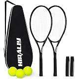 HIRALIY 27-Inch Tennis Rackets, 2 Pack with Balls, Overgrips and Bag, Black