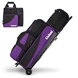 Goloni 4 Ball Bowling Bag with Wheels Set, 3 Purple Rolling Bowling Roller Bag with 41'' Retractable Handle + Single Ball Tote Bag for Balls & Accessories