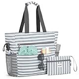 G4Free Beach Bag, Waterproof Sandproof Beach Tote Bag, Large Capacity Foldable for Women,Grey Stripe
