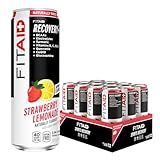 FITAID Post Workout Recovery Drink, Strawberry Lemonade, BCAAs, Glucosamine, Electrolytes, All In One Can, Paleo, Vegan & Gluten-Free, 40 Calories, 12 Fl Oz (Pack of 12)