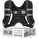 Zeerun Weighted Vest, 6/8/10/12/15/18/20/24/30LB for Men Women, 10LBS-Black | Reflective Stripe Adjustable Buckle, Comfortable Durable Rucking Vest for Walking Running Strength Training