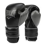 Everlast Powerlock 2 Boxing Gloves | Heavy Bag Gloves | SyntheticLeather | Men & Women | Training & Sparring Gloves | Ventilated Design | Multi-Layered Foam Padding | Black/Gray, 16 oz