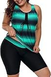 LALAGEN Womens 2025 Plus Size Tankini Swimsuits Rash Guard Capris Athletic Two Piece Swimwear Bathing Suits Green XXL-1