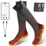 Netraty Heated Socks for Women Men, 8000mAh Rechargeable Battery Foot Warmer Hiking Socks Up to 10 Hours, APP Controlled Electric Heated Socks with 4 Heating Levels for Camping Skiing