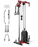 Mikolo Wall Mount Cable Machine, 118lb Weight Stack Cable Station, All in One Machine with Dual Pulley System and 19 Positions for Home Gym Fitness Equipment, Red
