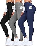3 Pack Leggings for Women, High Waisted Tummy Control No See-Through Yoga Pants for Workout Running