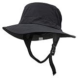 Seektop Surf Bucket Hat with UPF 50+ UV Protection, Waterproof Sun Hat with Adjustable Chin Strap for Surfing, Water Sports Black